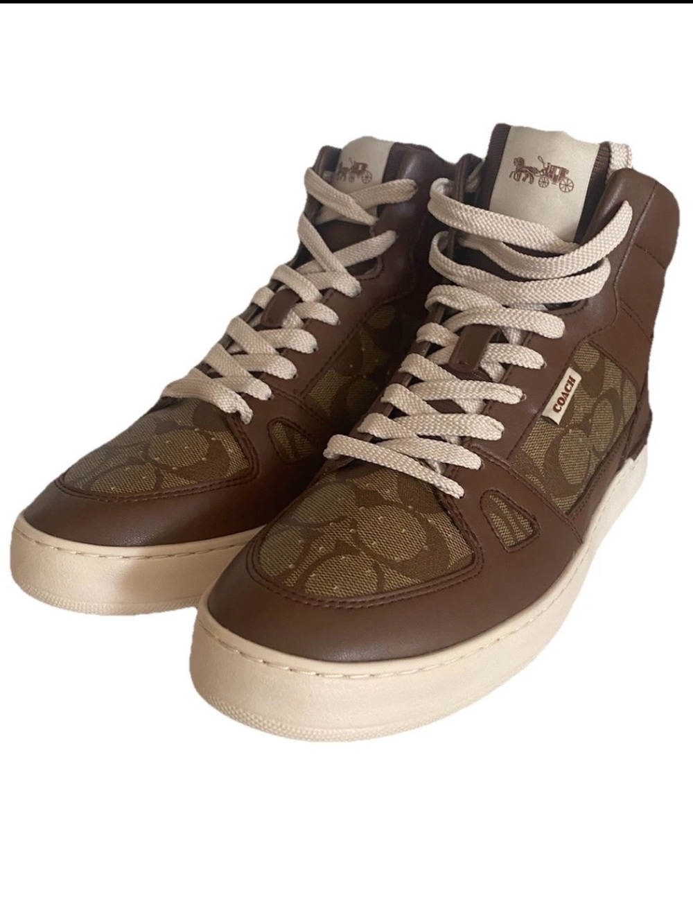 🆕 Coach Clip Court High Top Sneaker In Brown Signature Canvas Men’s 9D